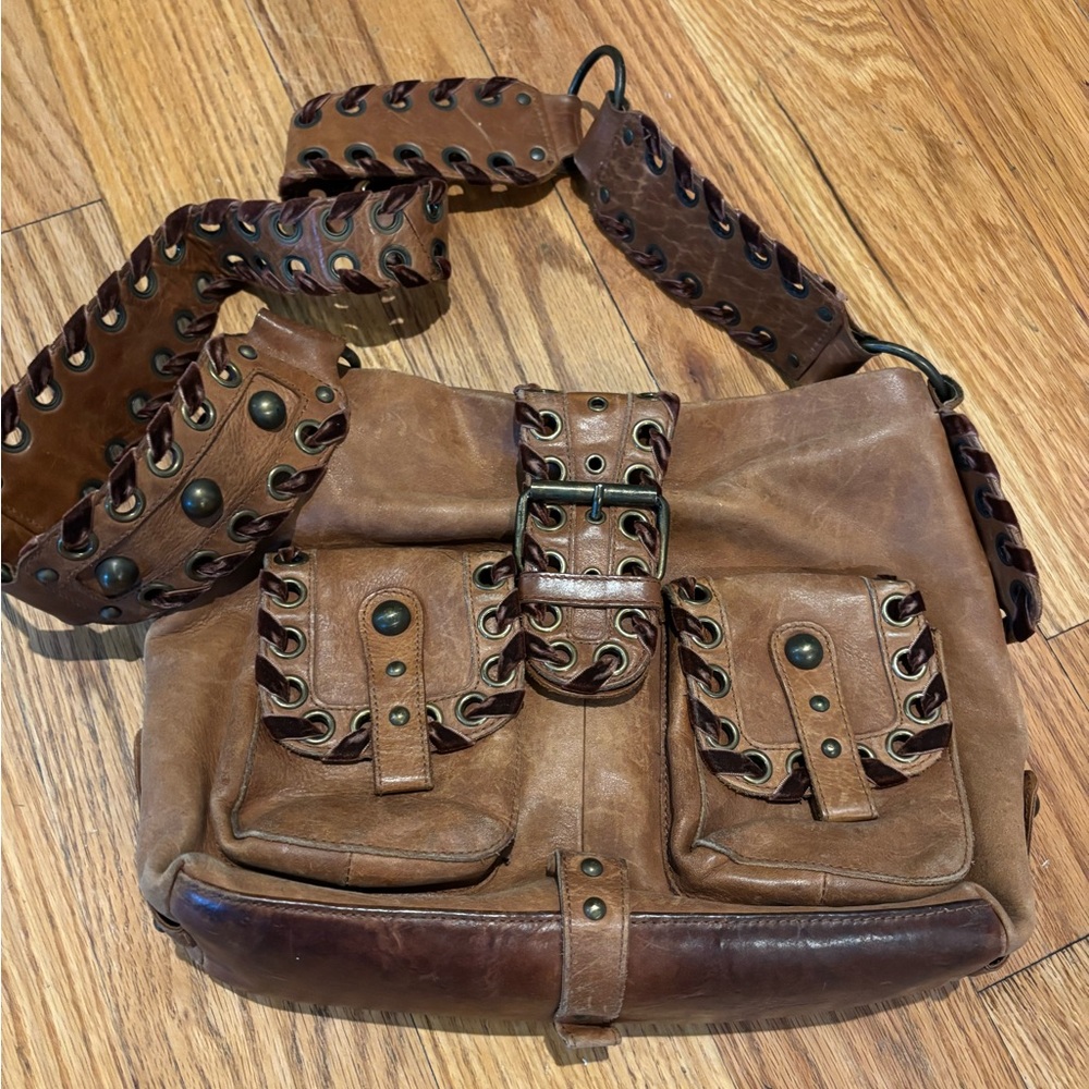 Betsey Johnson Slouchy Bag in Brown with Copper Hardware and Brown Velvet Trim